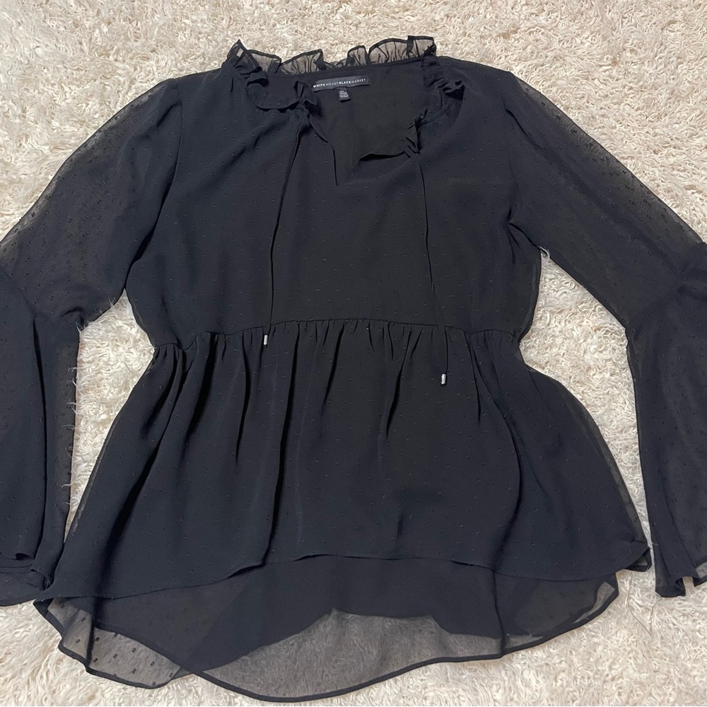 White House Black Market Black Sheer Blouse - Picture 3 of 6